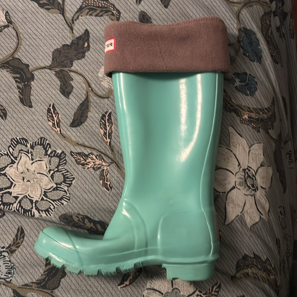Rare: WILD MINT/TIFFANY BLUE Kids Original Tall Hunter Rain Boots WITH inserts.